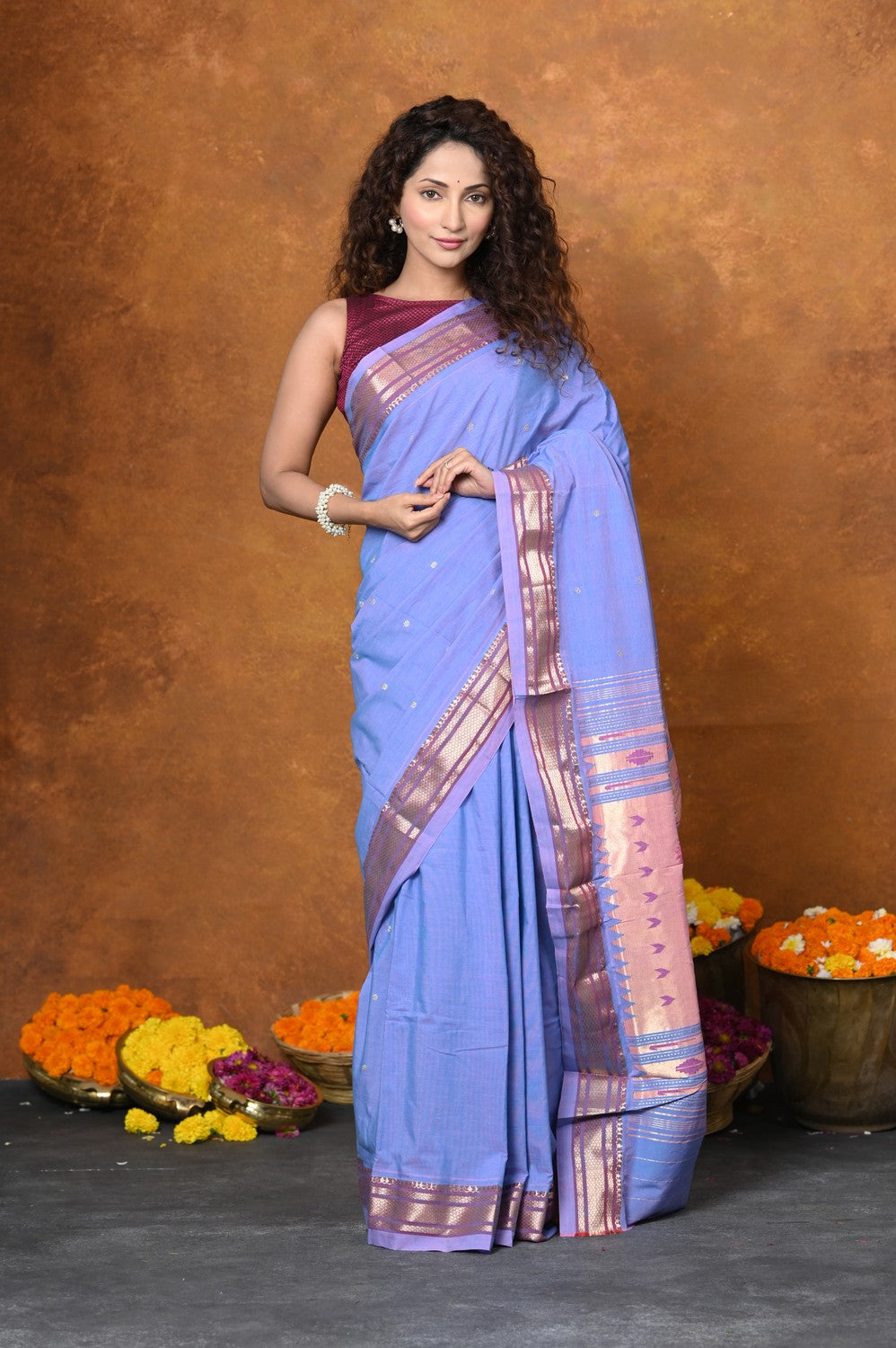 Very Much Indian EXCLUSIVE! Handloom Pure Cotton Paithani With Narayali Border & Most Traditional Double Pallu