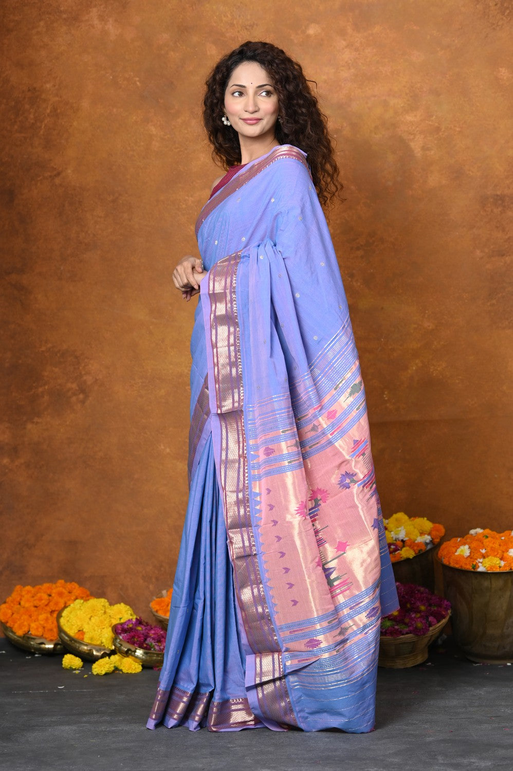 Very Much Indian EXCLUSIVE! Handloom Pure Cotton Paithani With Narayali Border & Most Traditional Double Pallu