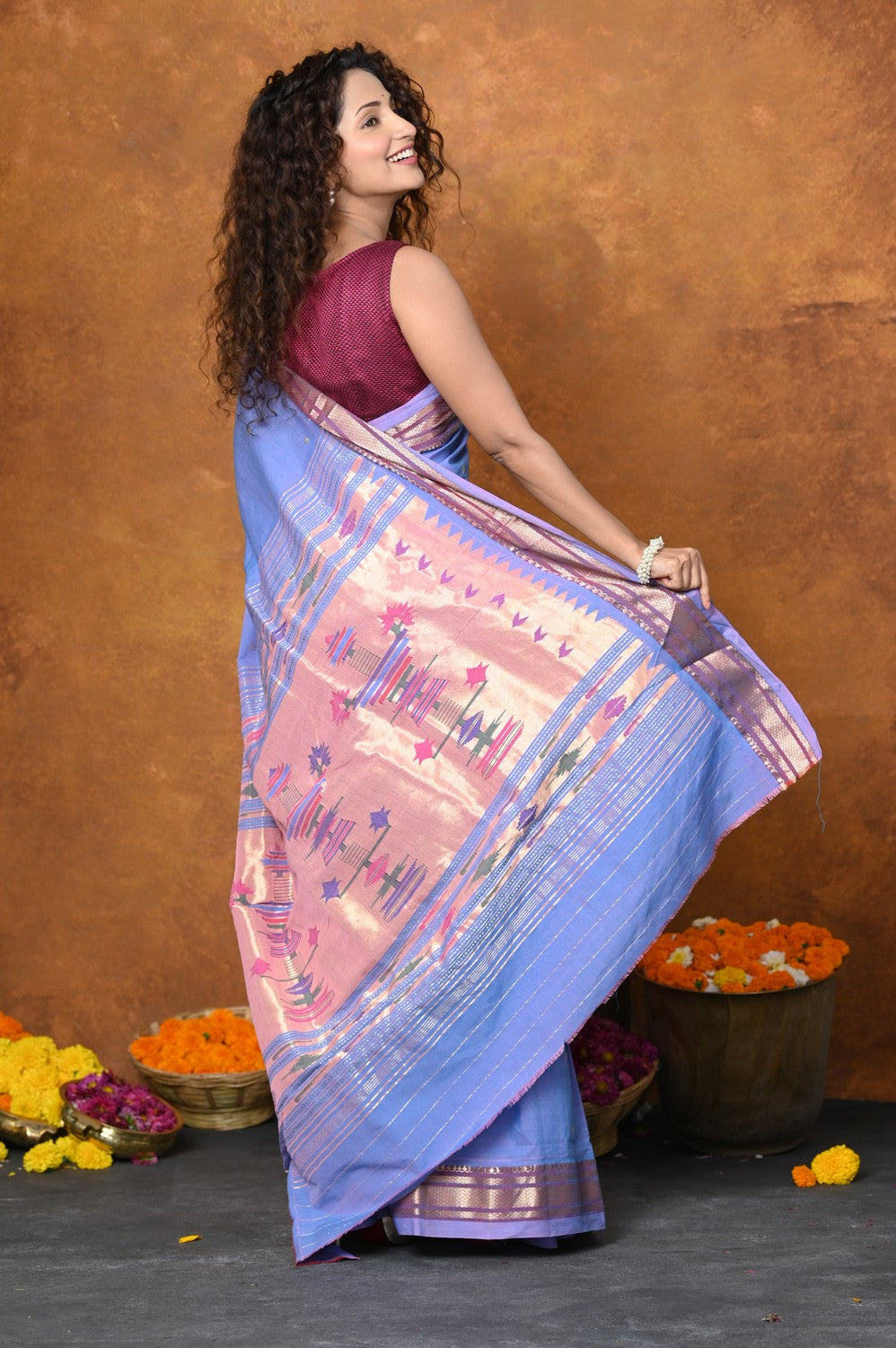 Very Much Indian EXCLUSIVE! Handloom Pure Cotton Paithani With Narayali Border & Most Traditional Double Pallu