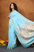 Very Much Indian EXCLUSIVE! Handloom Pure Cotton Paithani With Asawali Pallu - Sky Blue