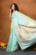Very Much Indian EXCLUSIVE! Handloom Pure Cotton Paithani With Asawali Pallu - Light Blue