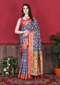 Lorenvalley Fashion Soft Paithani Silk Saree With Patola Print And Contrast Border & Printed Blouse - Mutlicolor