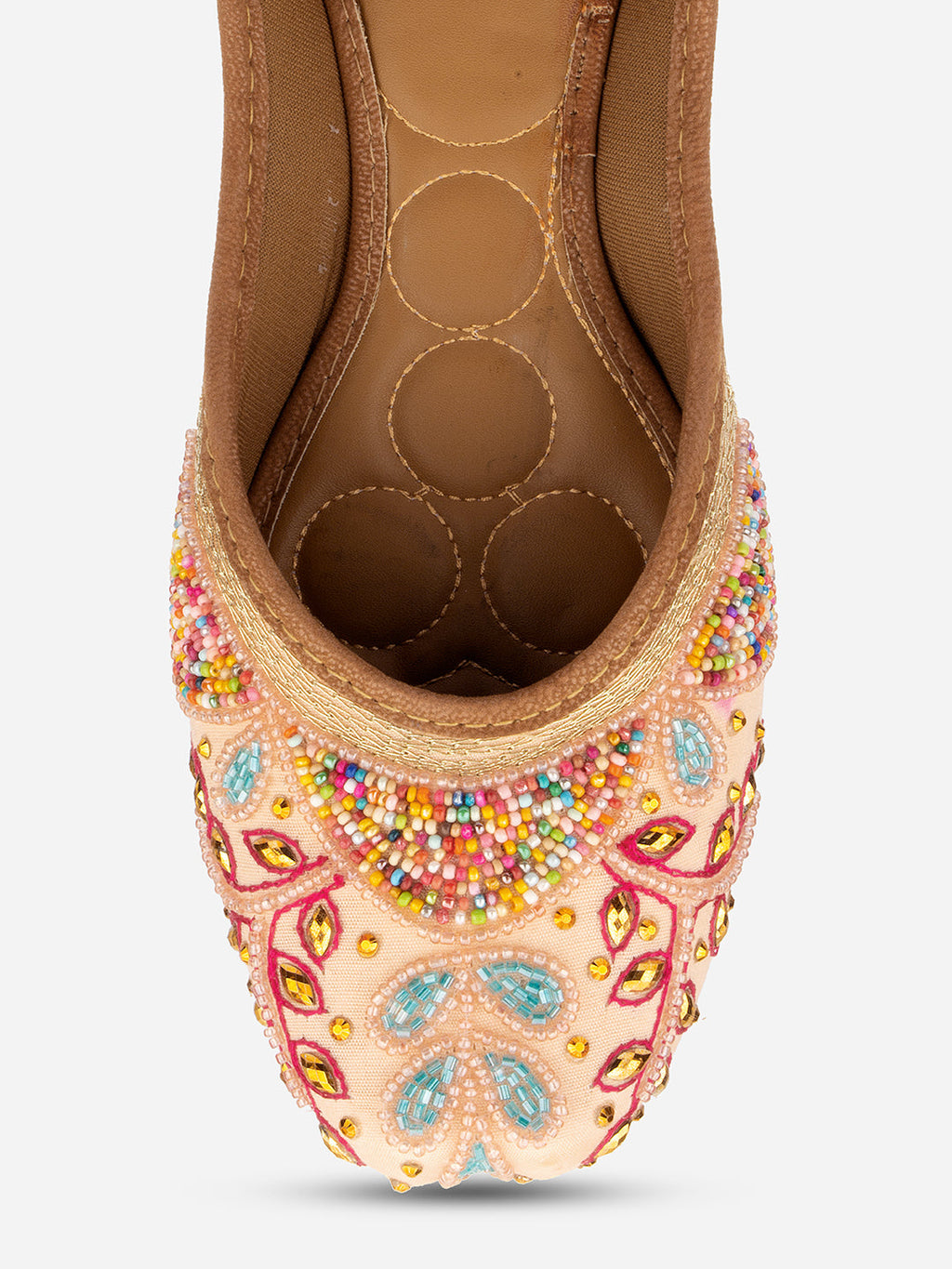 Desi Colour Women Indian Ethnic Footwear-Peach Multi Pearl