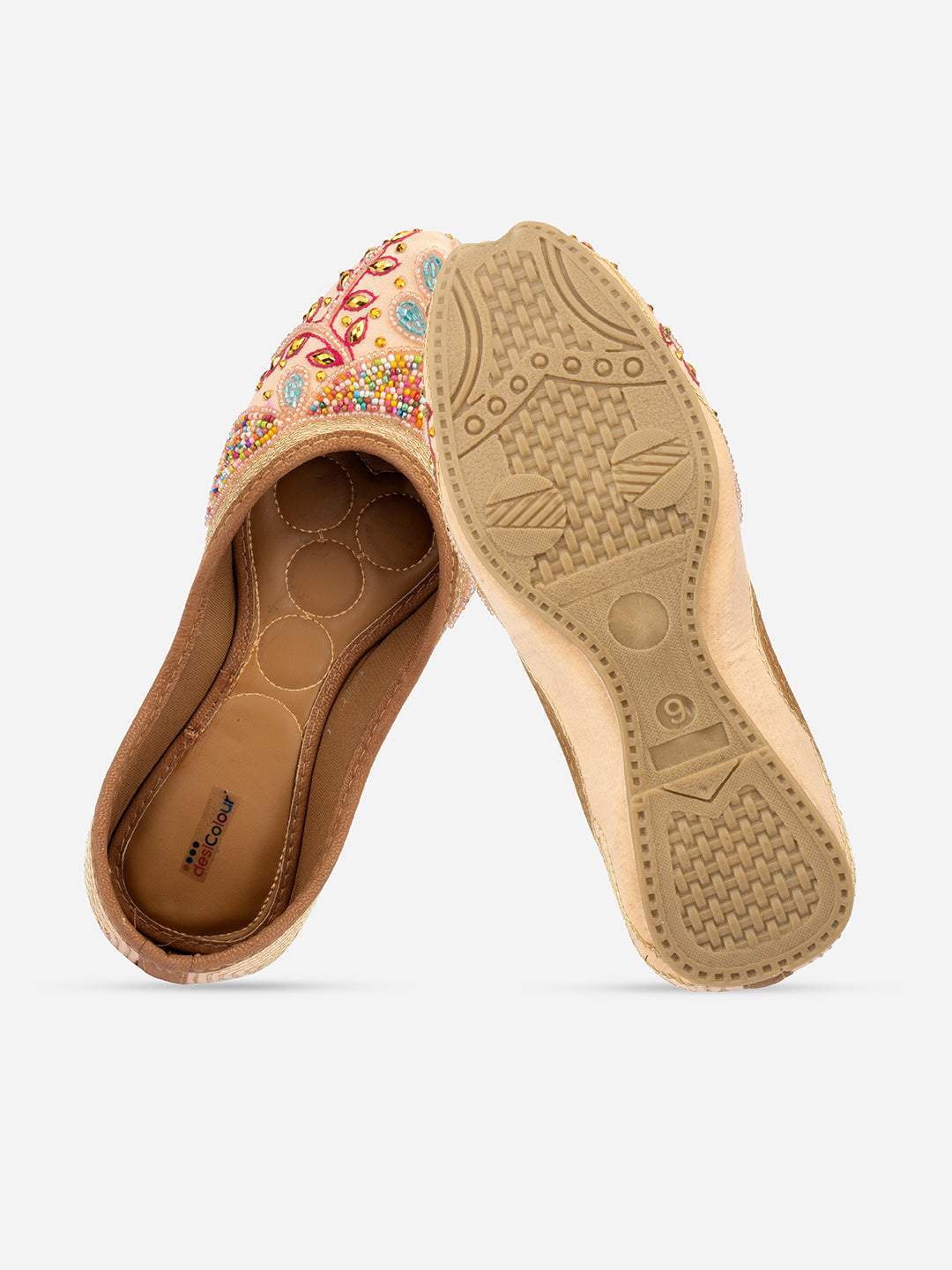 Desi Colour Women Indian Ethnic Footwear-Peach Multi Pearl