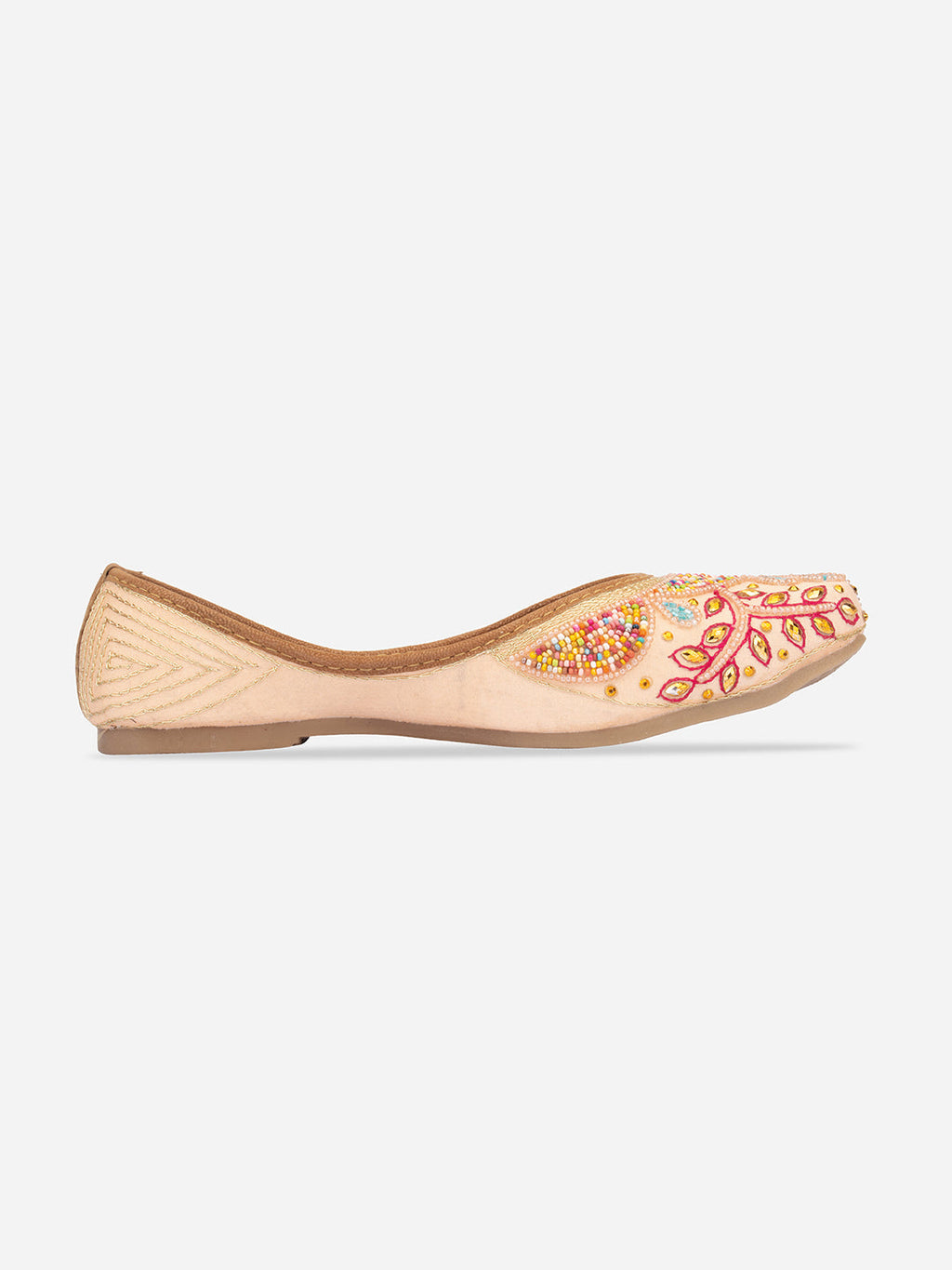 Desi Colour Women Indian Ethnic Footwear-Peach Multi Pearl