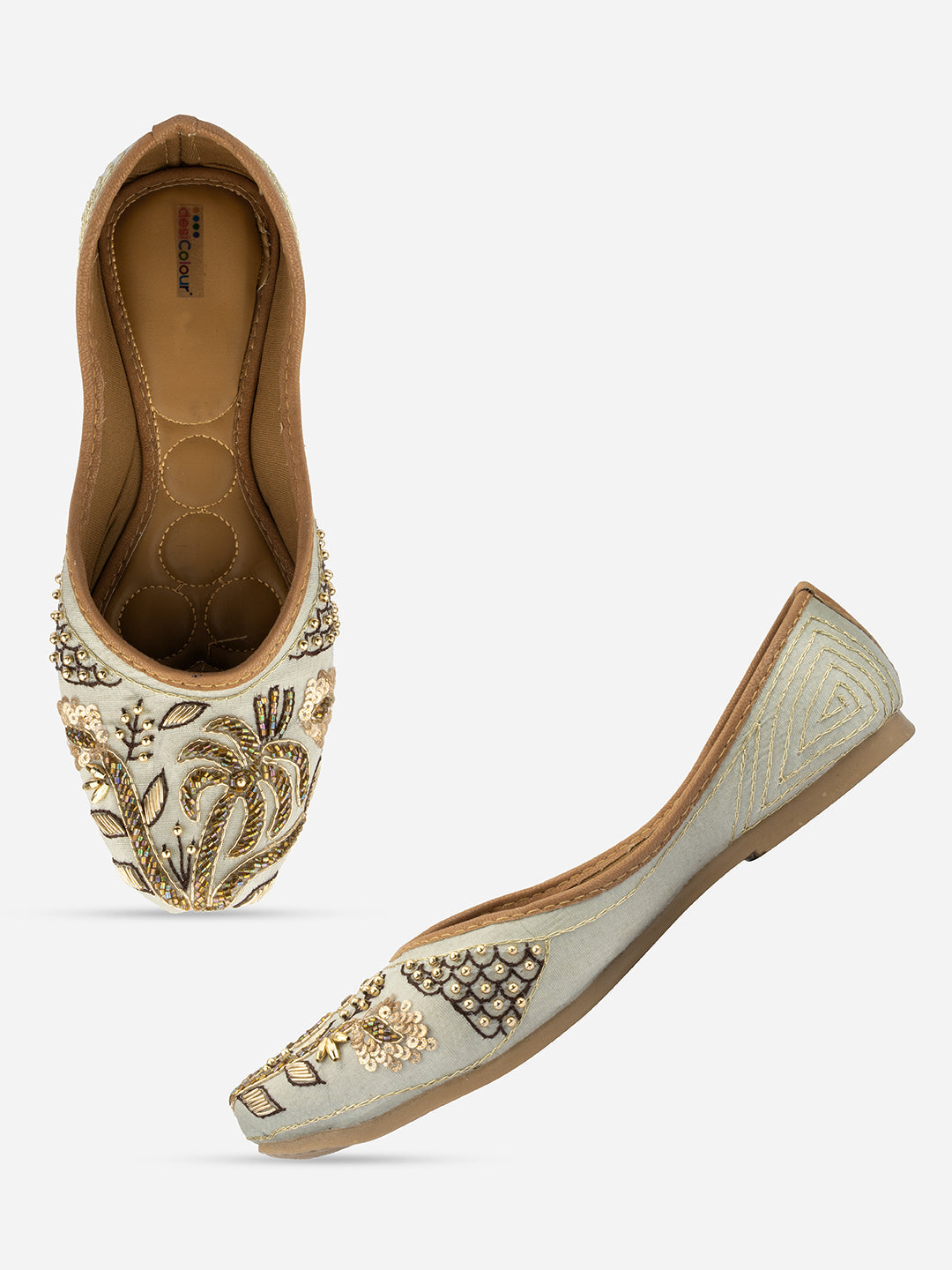 Desi Colour Women Indian Ethnic Footwear-Sea Green Pearl Shine