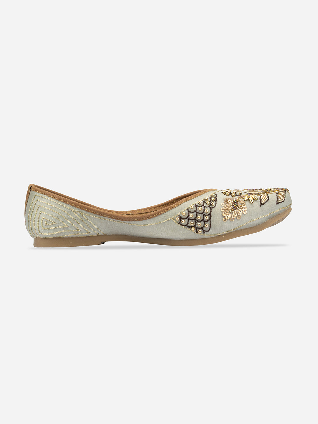 Desi Colour Women Indian Ethnic Footwear-Sea Green Pearl Shine