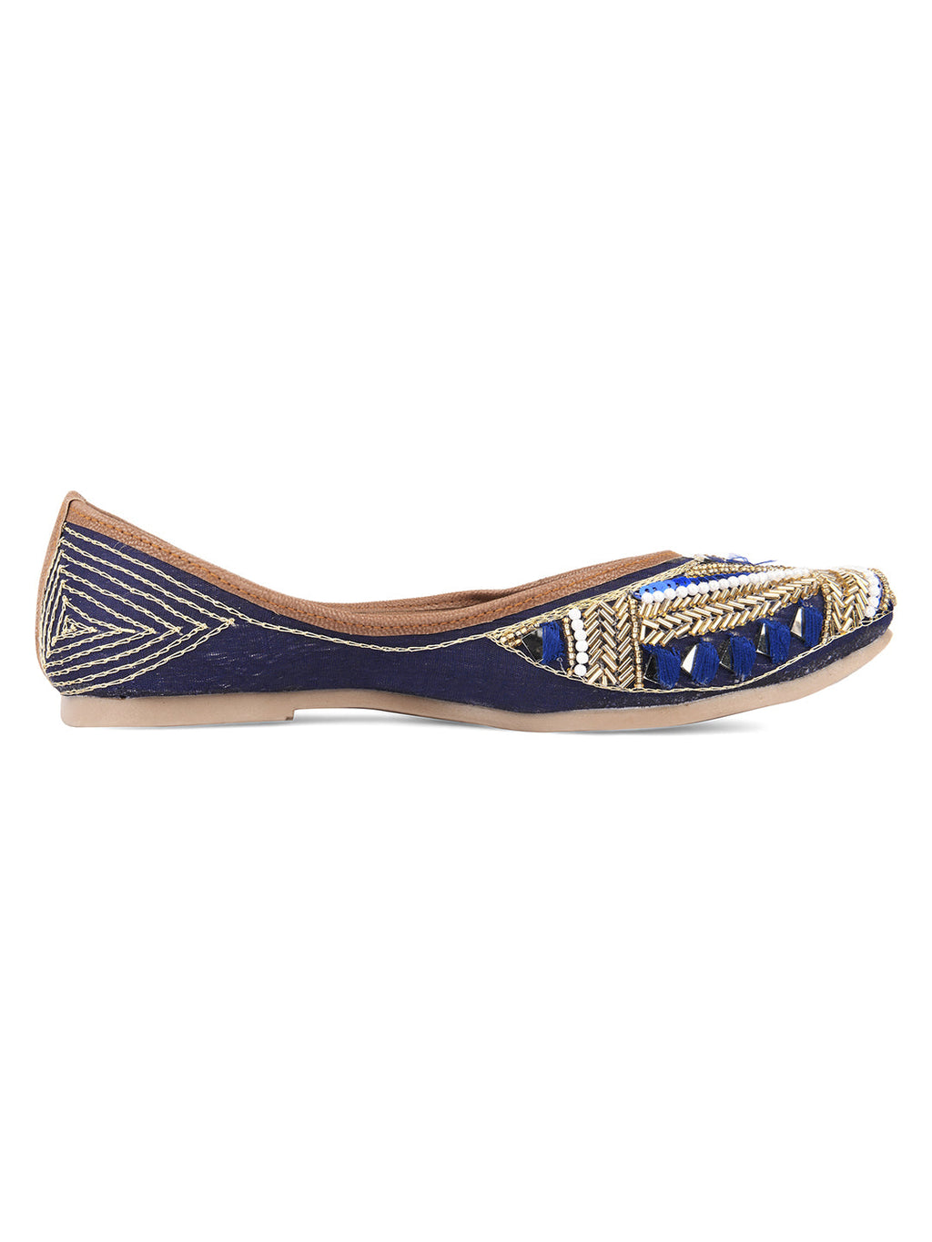 Desi Colour Women Indian Ethnic Footwear-Navy Blue Emb