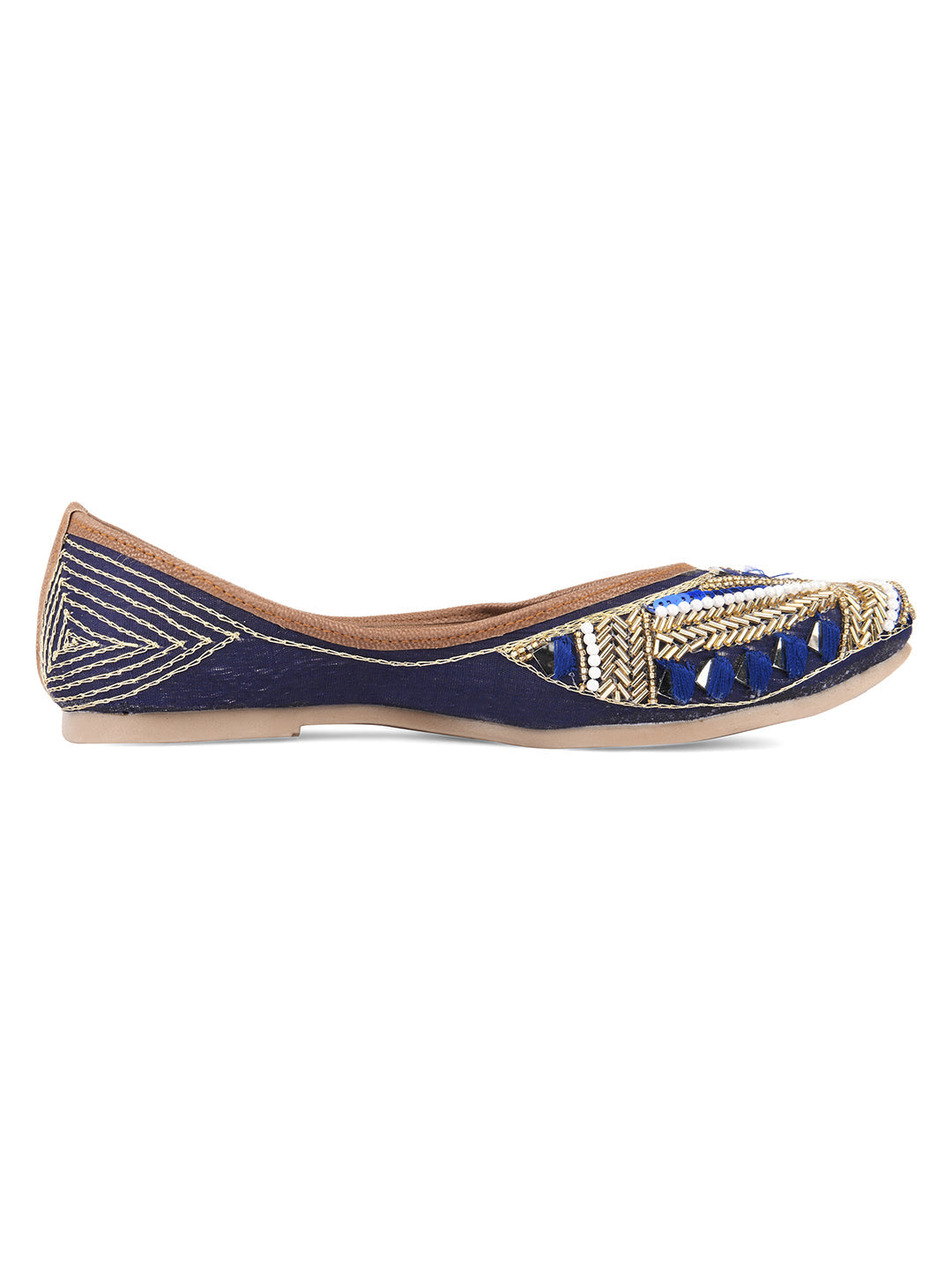 Desi Colour Women Indian Ethnic Footwear-Navy Blue Emb