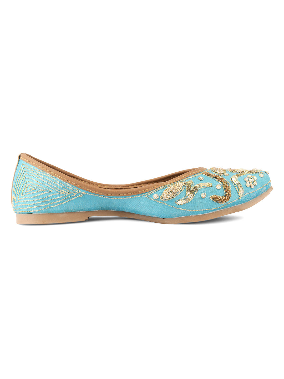Desi Colour Women Indian Ethnic Footwear-Sky Blue Dabka