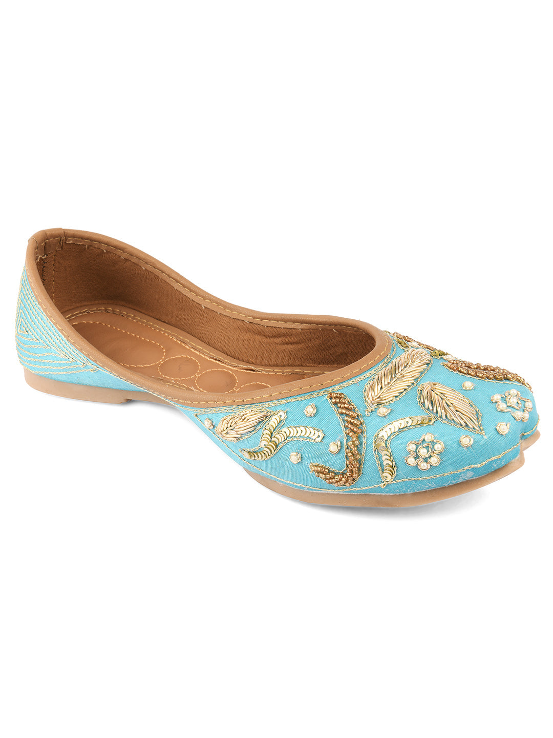 Desi Colour Women Indian Ethnic Footwear-Sky Blue Dabka