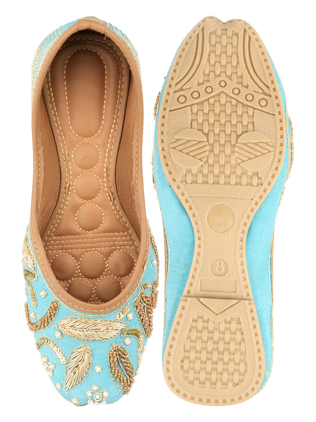 Desi Colour Women Indian Ethnic Footwear-Sky Blue Dabka