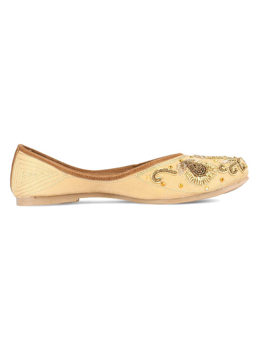 Desi Colour Women Indian Ethnic Footwear-Gold Stone Dabka