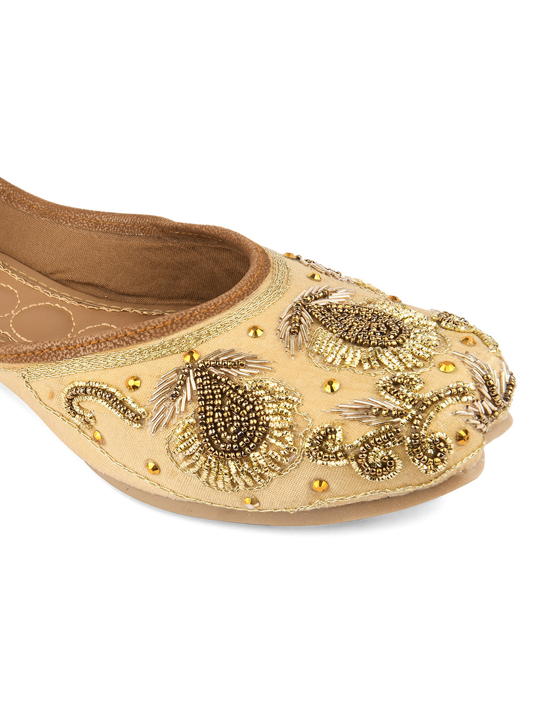 Desi Colour Women Indian Ethnic Footwear-Gold Stone Dabka