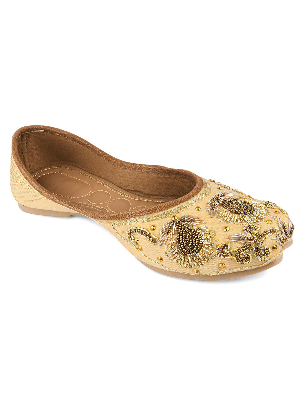 Desi Colour Women Indian Ethnic Footwear-Gold Stone Dabka