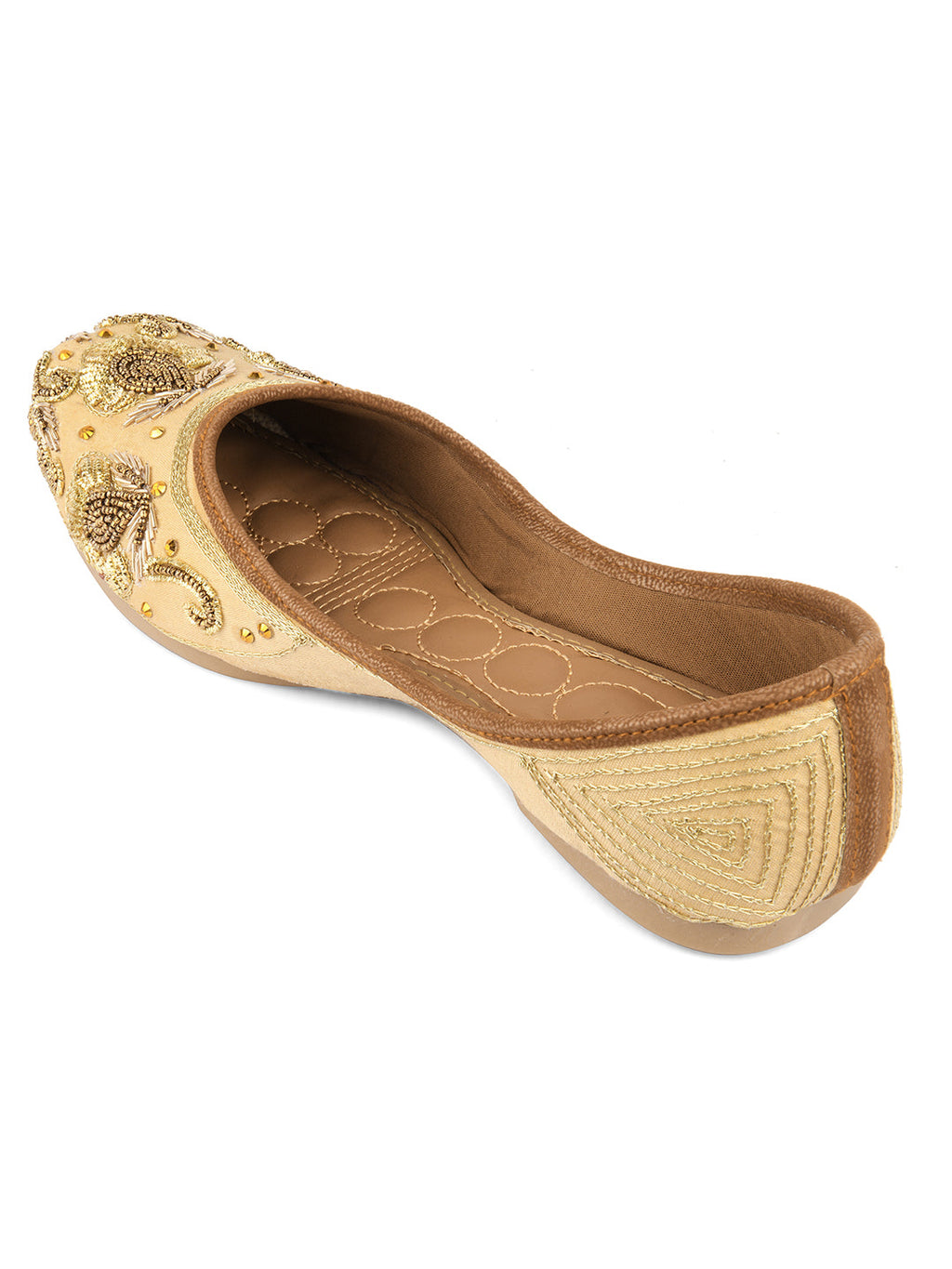 Desi Colour Women Indian Ethnic Footwear-Gold Stone Dabka