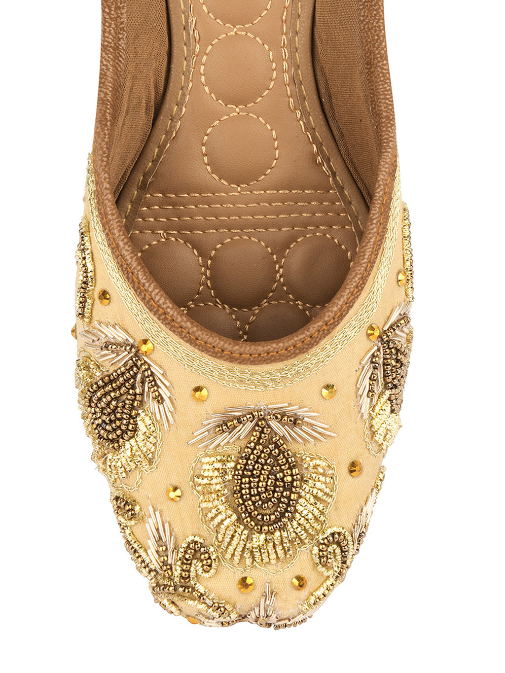 Desi Colour Women Indian Ethnic Footwear-Gold Stone Dabka