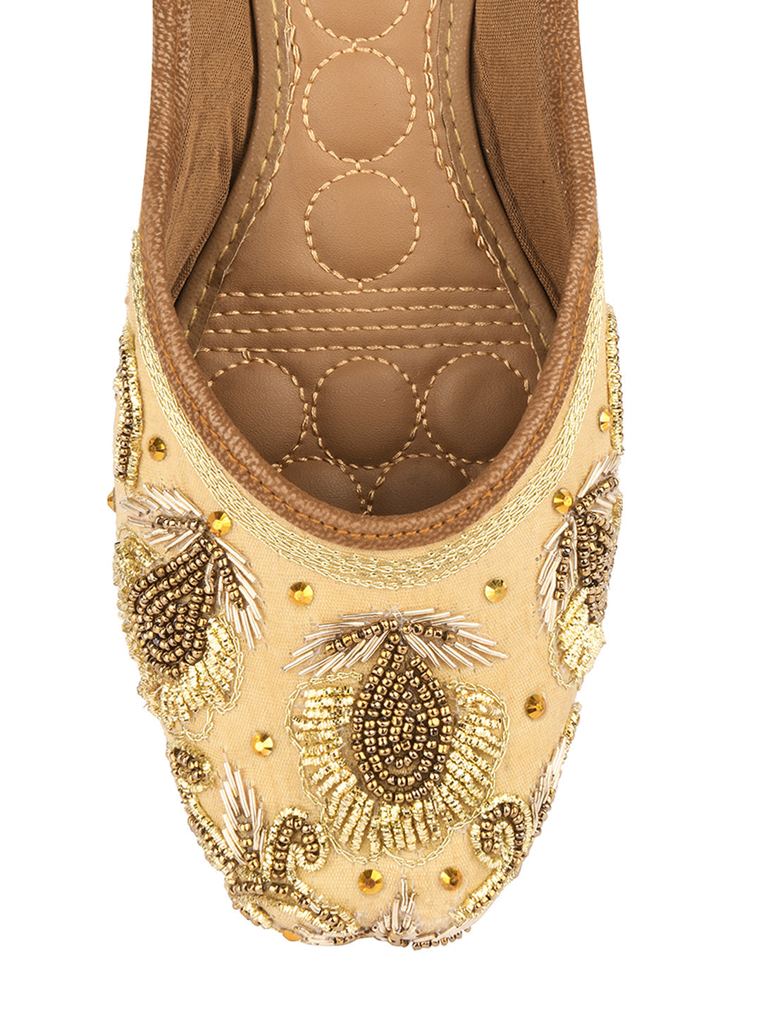 Desi Colour Women Indian Ethnic Footwear-Gold Stone Dabka