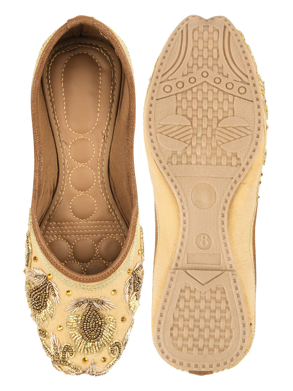 Desi Colour Women Indian Ethnic Footwear-Gold Stone Dabka