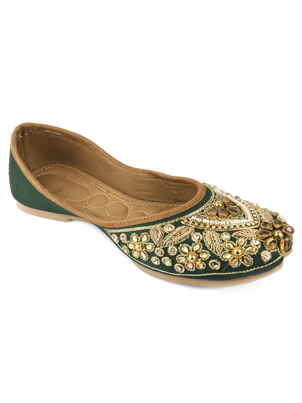 Desi Colour Women Indian Ethnic Footwear-Green Stone