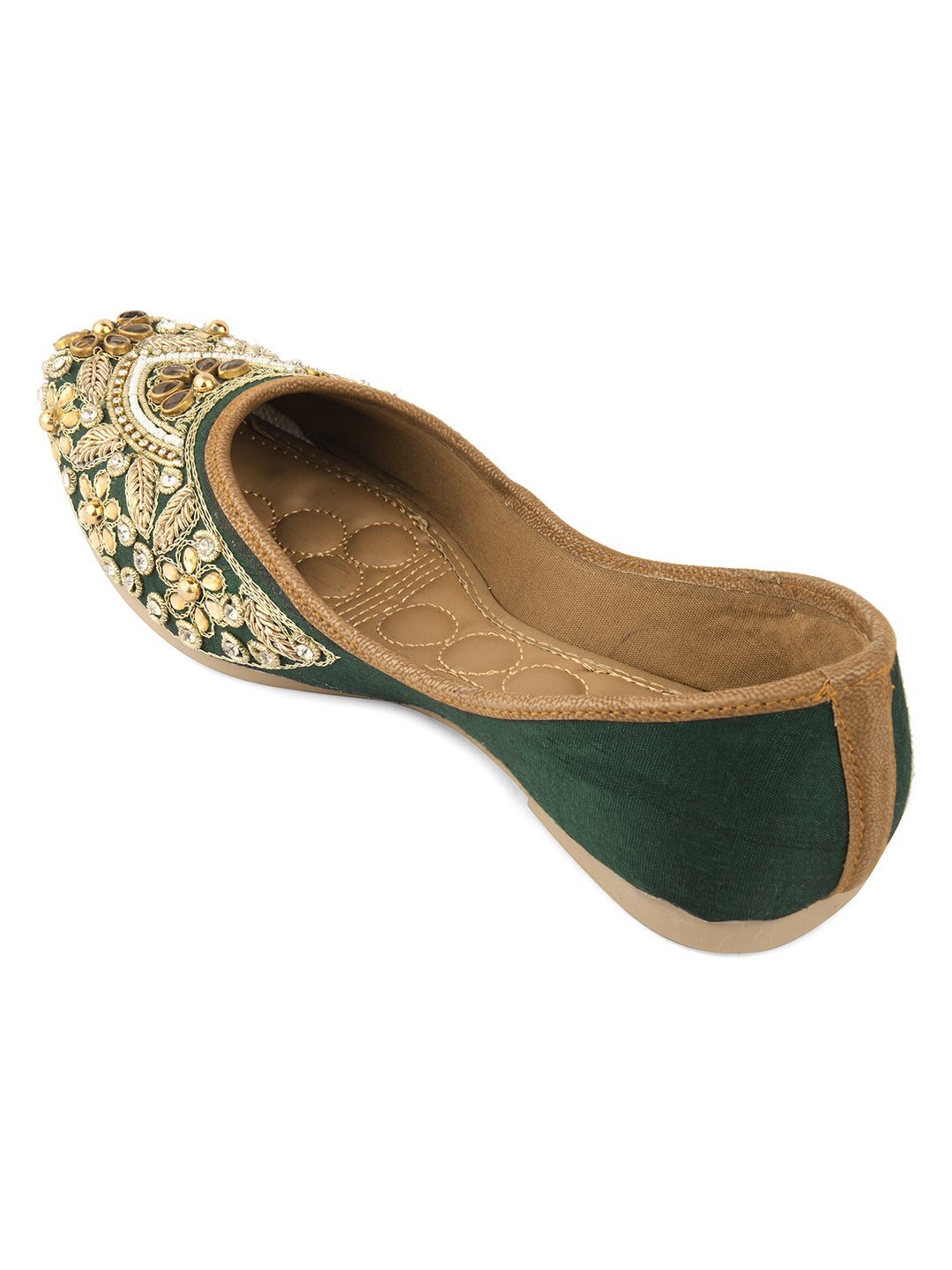 Desi Colour Women Indian Ethnic Footwear-Green Stone