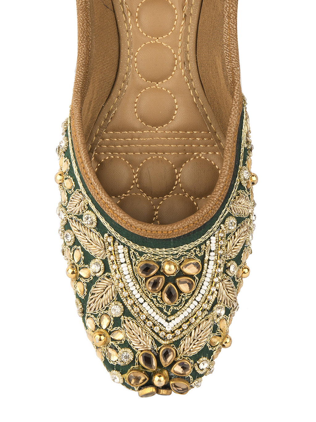 Desi Colour Women Indian Ethnic Footwear-Green Stone