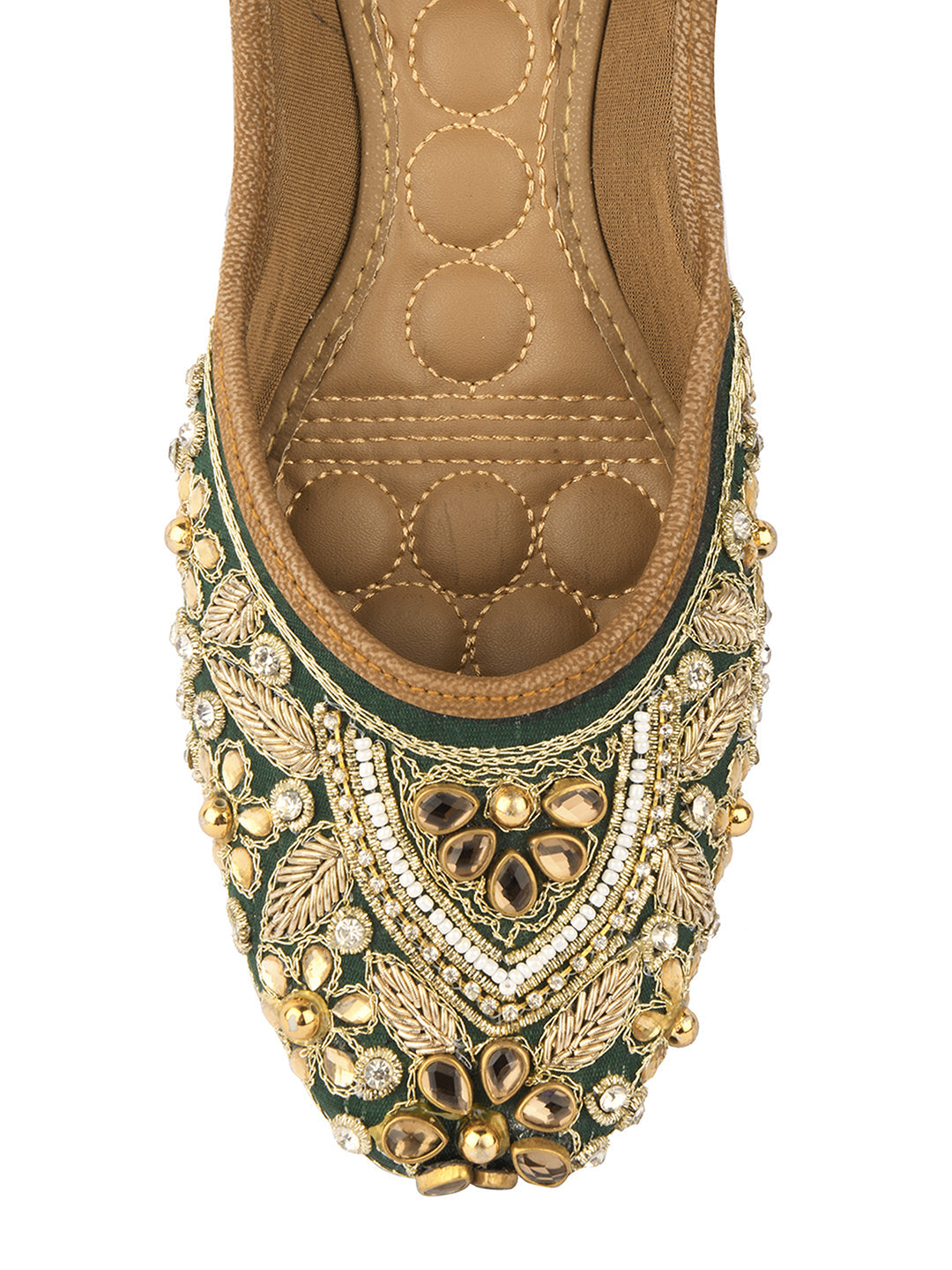 Desi Colour Women Indian Ethnic Footwear-Green Stone