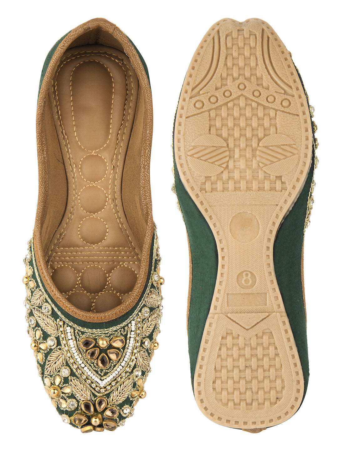 Desi Colour Women Indian Ethnic Footwear-Green Stone