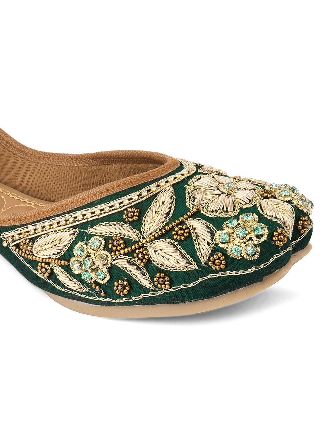 Desi Colour Women Indian Ethnic Footwear-Green Flower