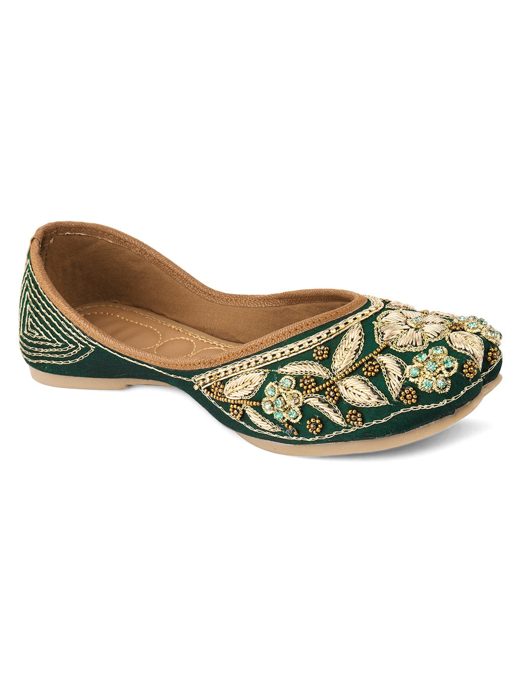 Desi Colour Women Indian Ethnic Footwear-Green Flower