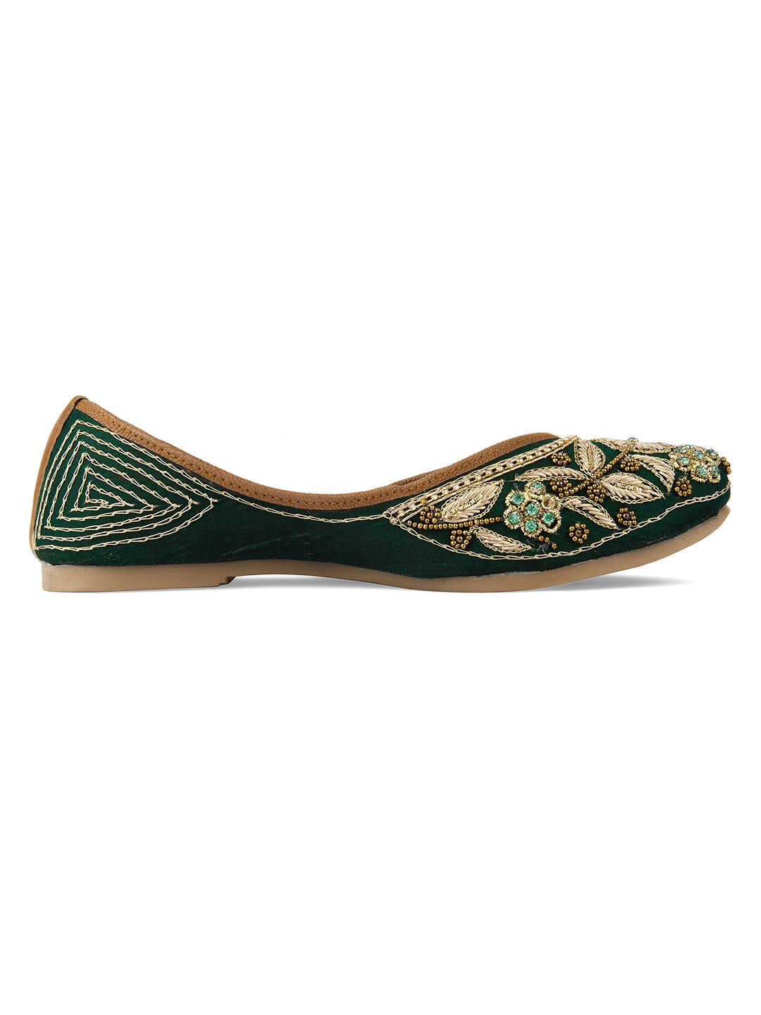 Desi Colour Women Indian Ethnic Footwear-Green Flower