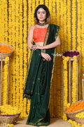 Very Much Indian Rajsi - Designed by VMI! High Quality Mul Cotton Handloom Woven Saree With Sleek Border in Green