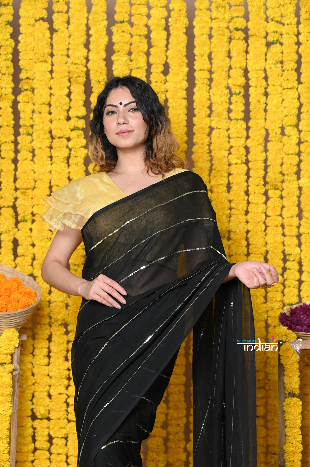 Very Much Indian Rajsi - High Quality Mul Cotton Handloom Woven Saree in Sleek Black