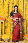 Very Much Indian Rajsi - Handloom Ari Checks Cotton Silk Saree with Golden Border in Maroon