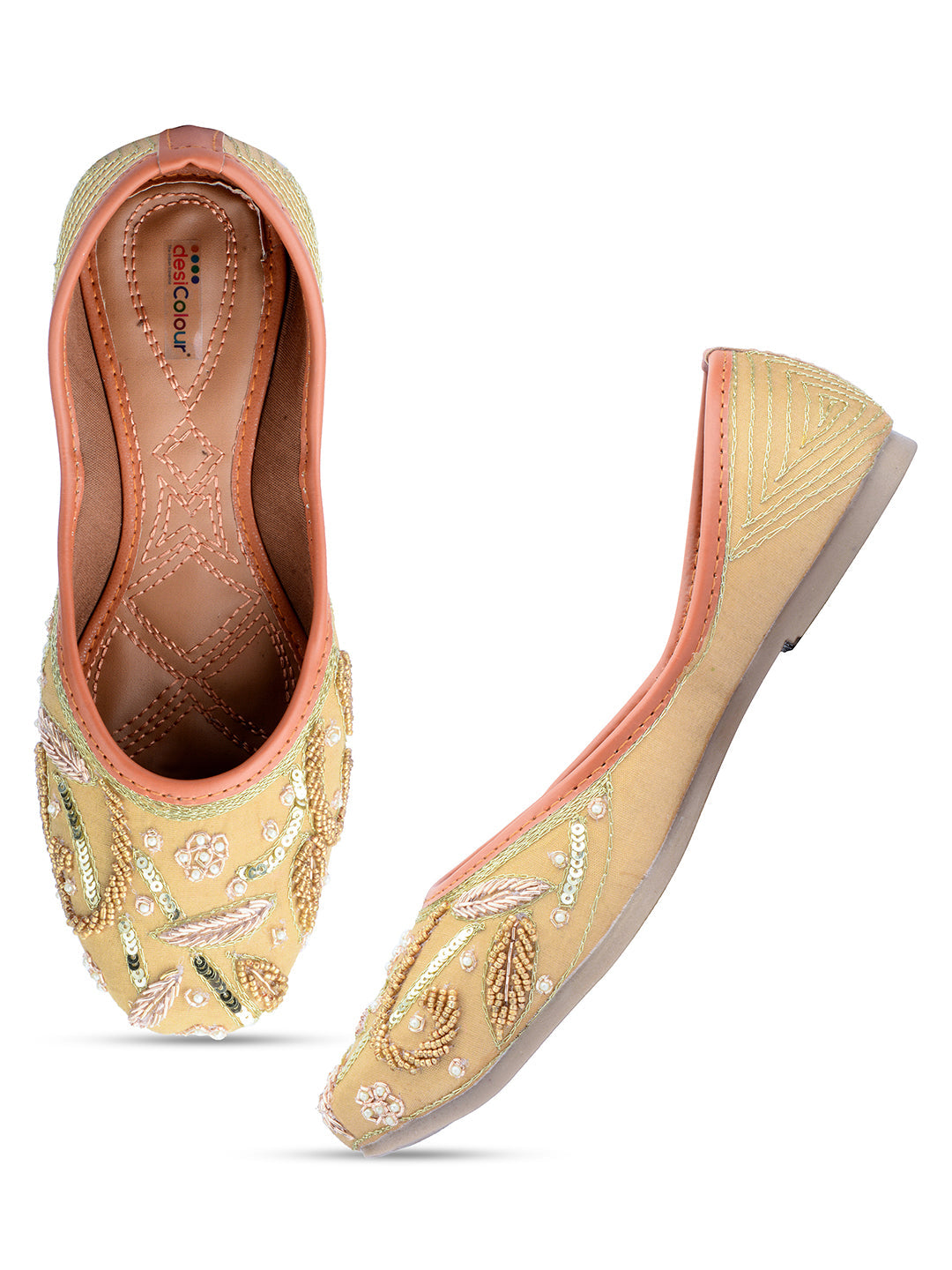 Desi Colour Women Indian Ethnic Footwear-Gold Emb