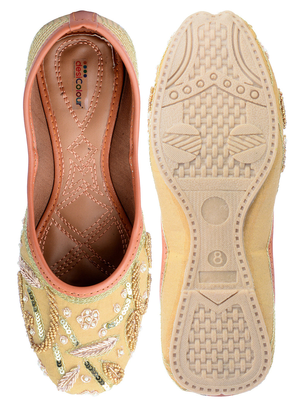 Desi Colour Women Indian Ethnic Footwear-Gold Emb