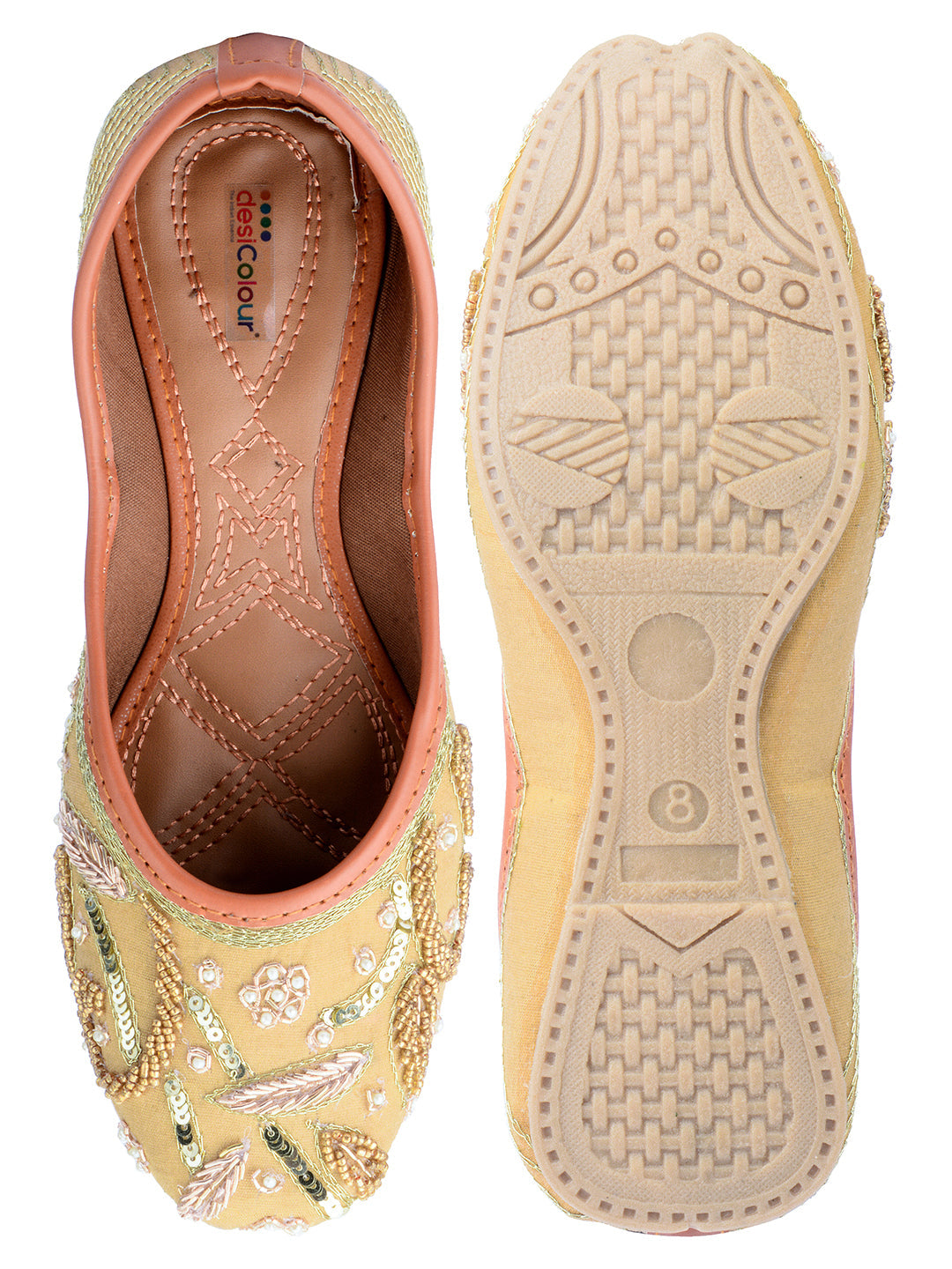 Desi Colour Women Indian Ethnic Footwear-Gold Emb