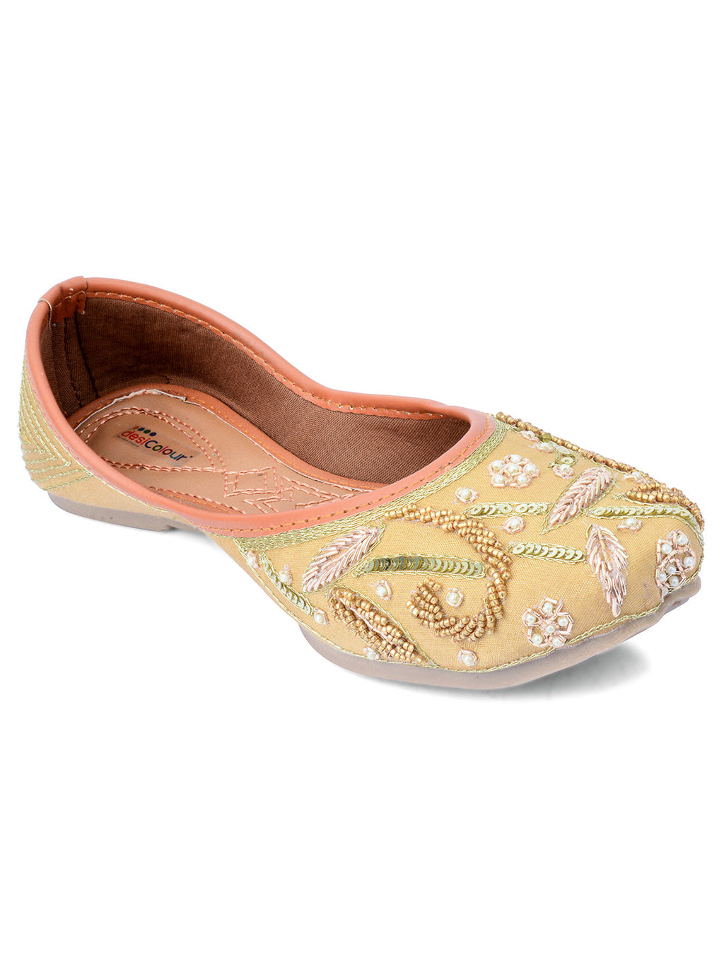 Desi Colour Women Indian Ethnic Footwear-Gold Emb