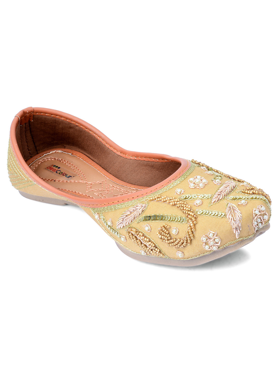 Desi Colour Women Indian Ethnic Footwear-Gold Emb