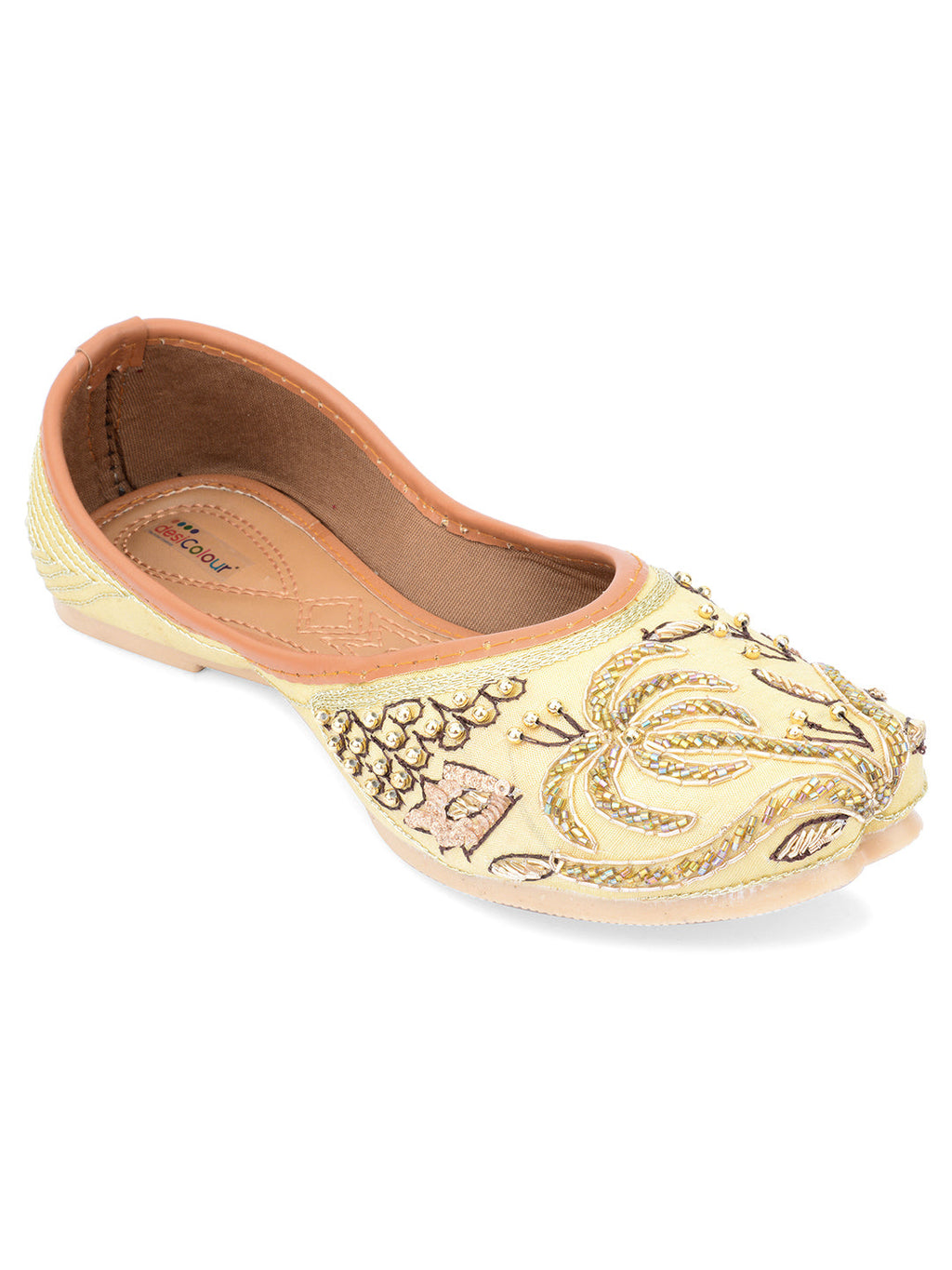 Desi Colour Women Indian Ethnic Footwear-Gold Dabka-1