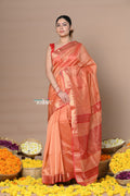 Very Much Indian Rajsi - Handloom Ari Checks Cotton Silk Saree with Golden Border in Orange
