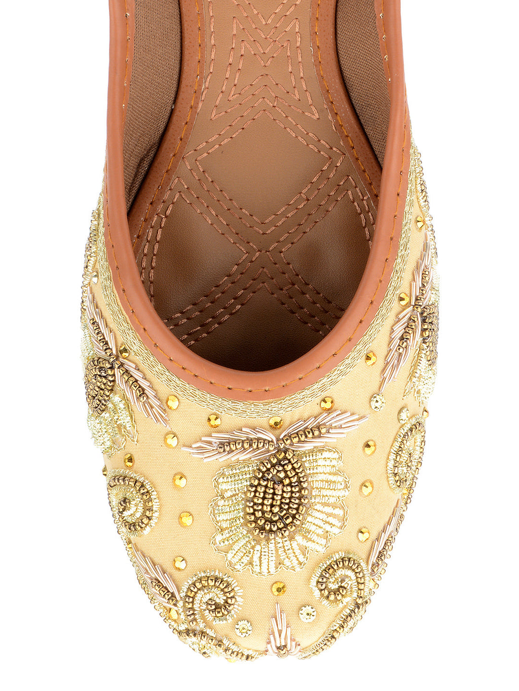 Desi Colour Women Indian Ethnic Footwear-Gold Dabka Emb