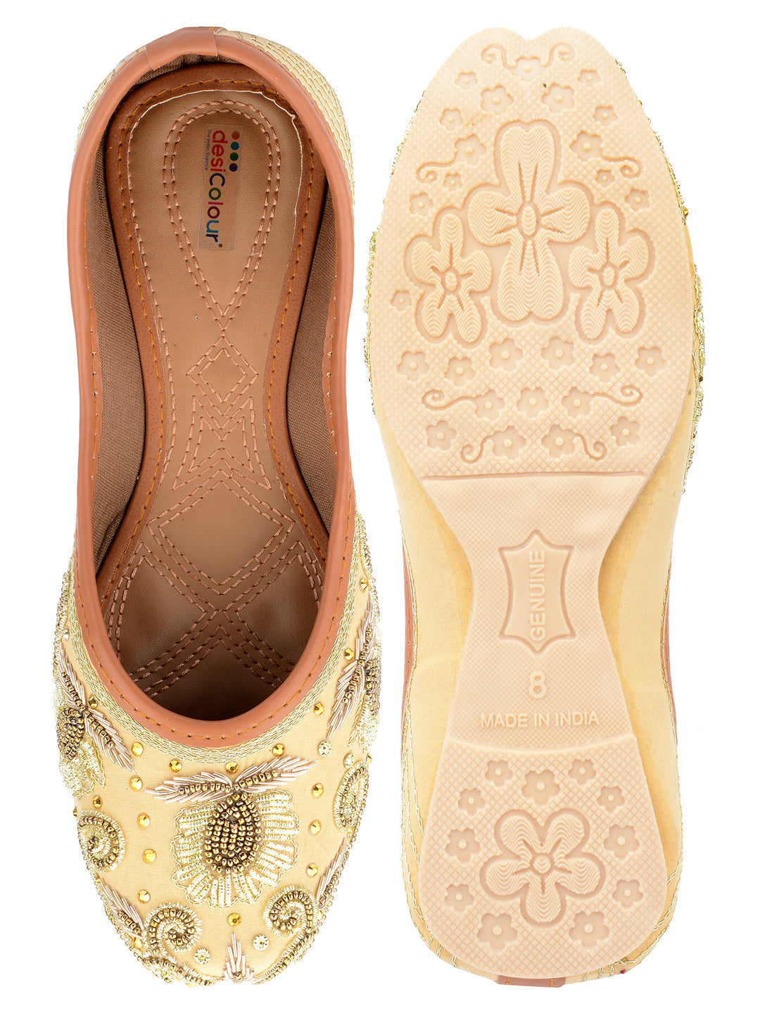 Desi Colour Women Indian Ethnic Footwear-Gold Dabka Emb