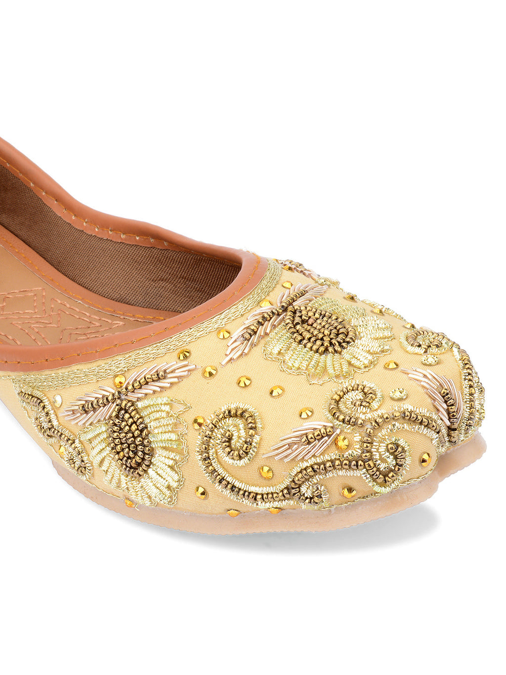 Desi Colour Women Indian Ethnic Footwear-Gold Dabka Emb