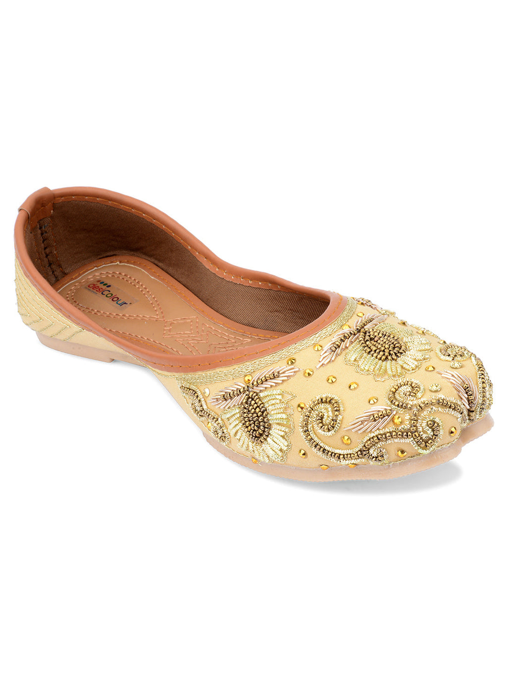 Desi Colour Women Indian Ethnic Footwear-Gold Dabka Emb