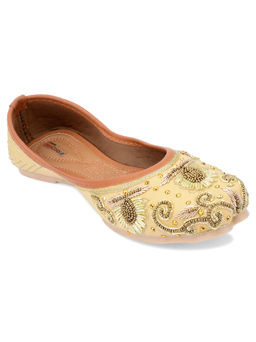 Desi Colour Women Indian Ethnic Footwear-Gold Dabka Emb