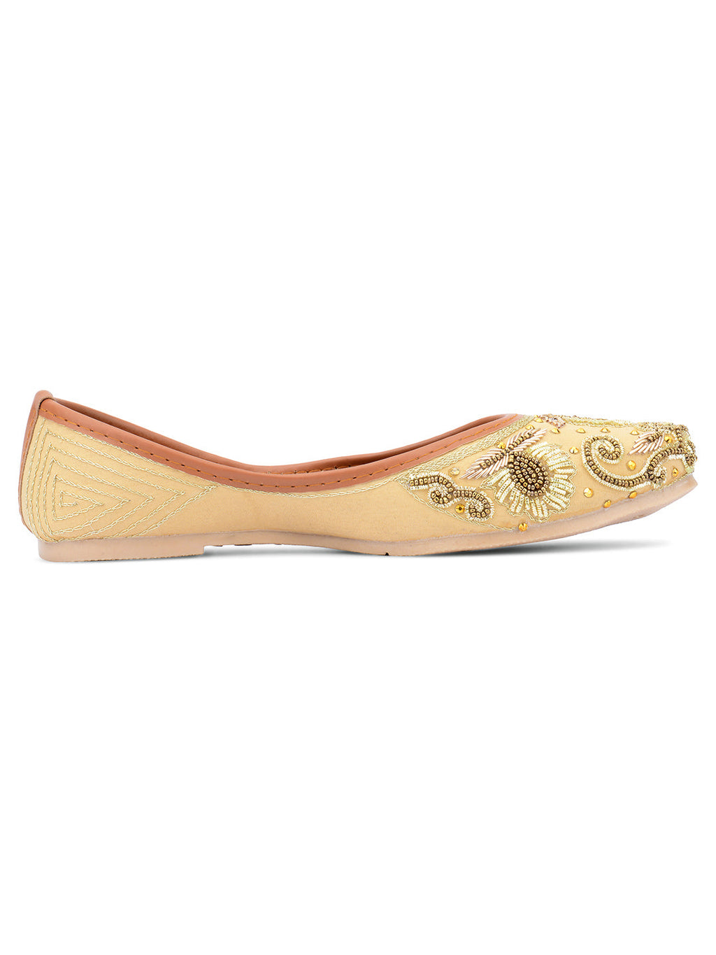 Desi Colour Women Indian Ethnic Footwear-Gold Dabka Emb