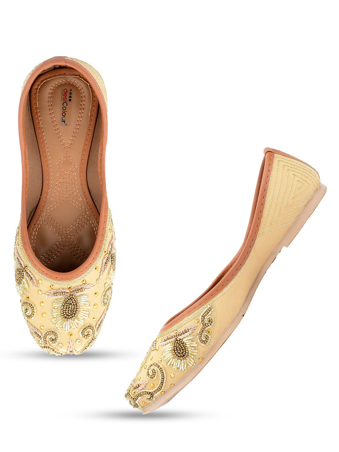 Desi Colour Women Indian Ethnic Footwear-Gold Dabka Emb