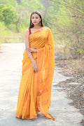 Very Much Indian Designer Pure Cotton Sarees with Classic Pallu - bright orange