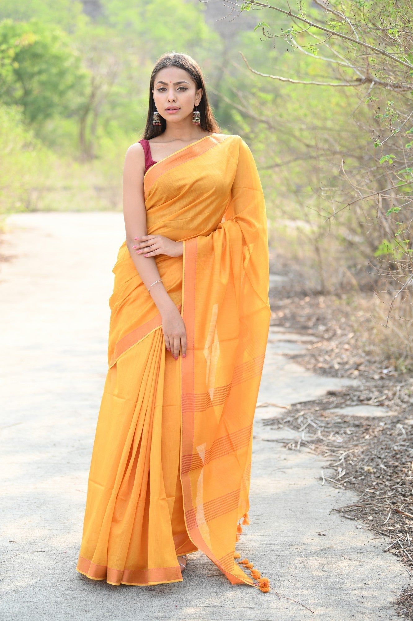 Very Much Indian Designer Pure Cotton Sarees with Classic Pallu - bright orange